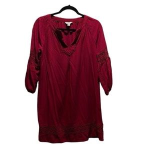 Crown & Ivy Red Lace Detailed Long Sleeve MIDI Dress Size S